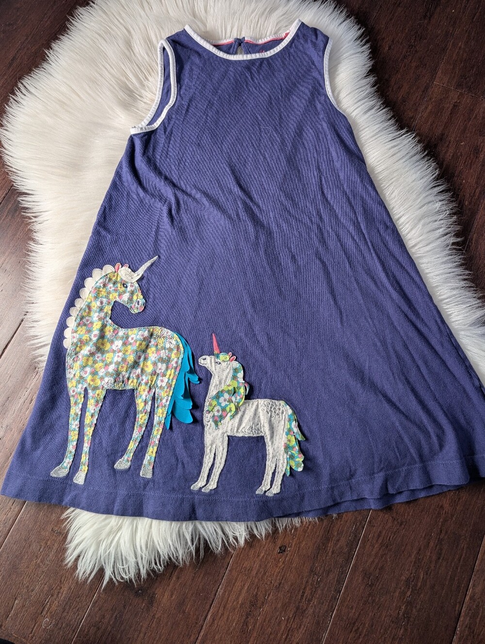 Mini Boden Floral Unicorn Applique Jersey Sleeveless Tank Dress 9-10y